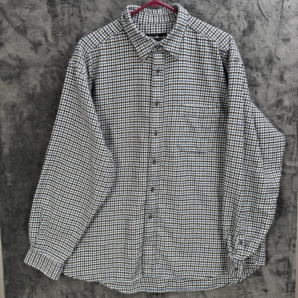 Eddie Bauer Mens Plaid Long Sleeve 100% Cotton Heavy Button Down Shirt Blue XL